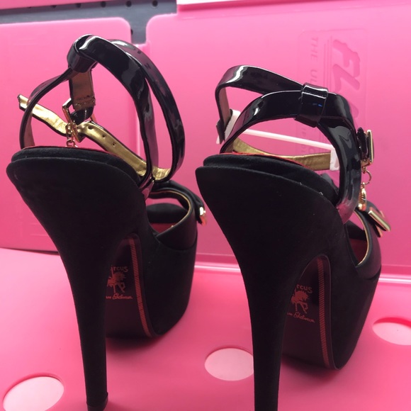 Sam Edelman pinup black satin bow platform heels - Picture 8 of 8